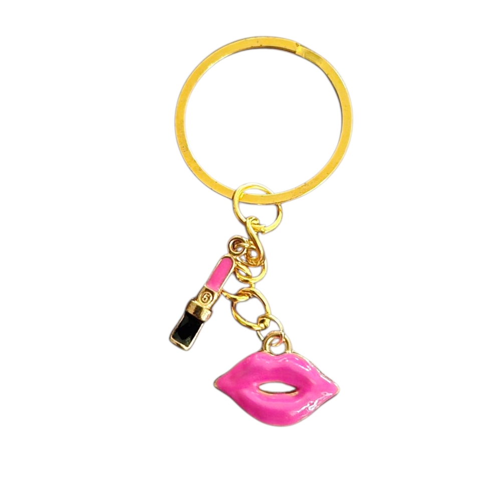 Pink Lip and Lipstick Keychain